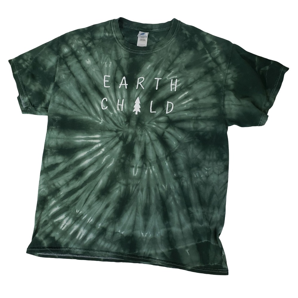 Colortone Earth Child Green Tie Dye Graphic T-Shirt Mens Large Pine Tree Nature